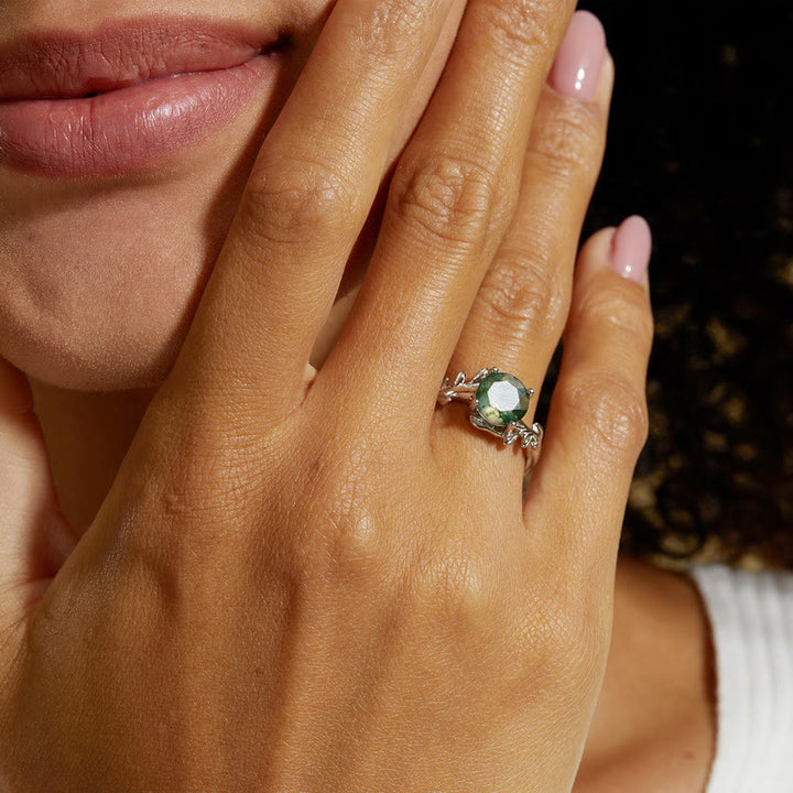 Olivenorma Elegant Moss Agate Leaf Shape Adjustable Ring - image 3
