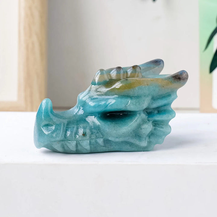 Olivenorma Blue Apatite Carved Dragon Head Skull Gemstone Decoration - image 3