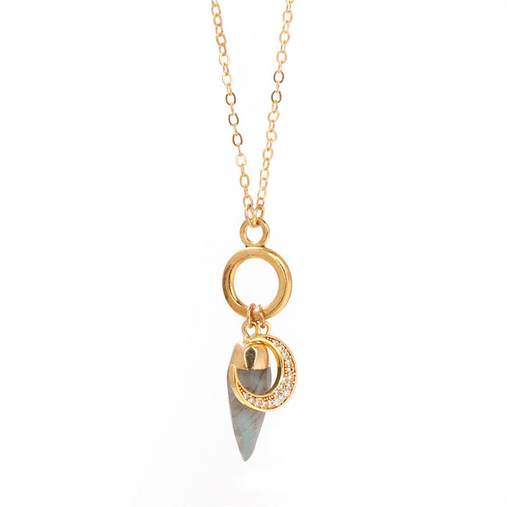 Olivenorma Bullet Crystal Zircon Moon Pendant Necklace - Labradorite - image 5