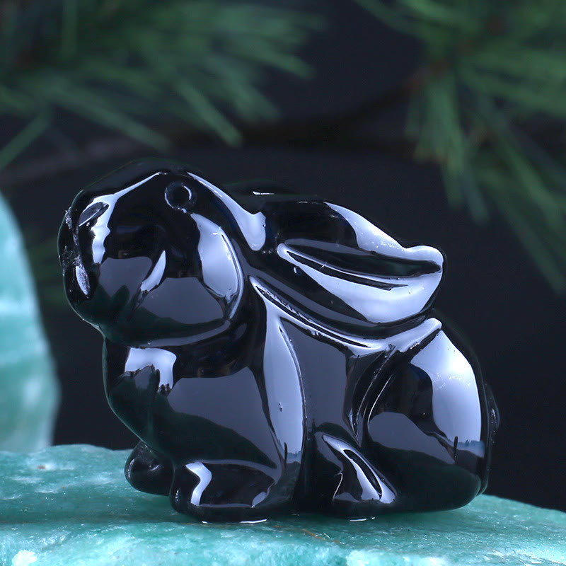 Olivenorma Crystal 12 Zodiac Signs Rabbit Carving Gemstone Decoration - Obsidian - image 9