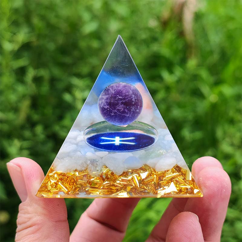 Olivenorma Amethyst with White Agate Pisces Zodiac Orgone Pyramid - image 1