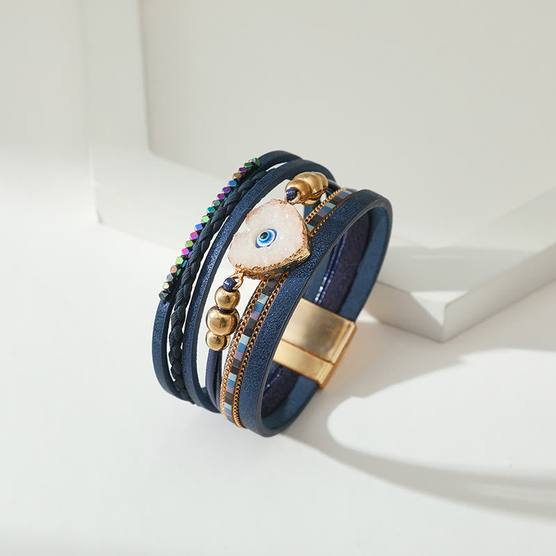Olivenorma "Triple Protection" Heart Crystal Gold Bead Evil Eye Bracelet  - image 16