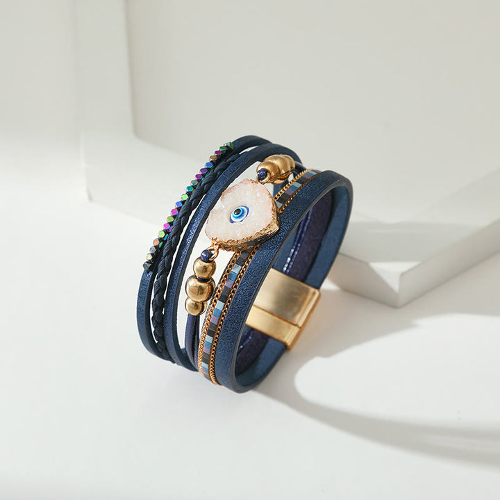 Olivenorma "Triple Protection" Heart Crystal Gold Bead Evil Eye Bracelet  - image 16