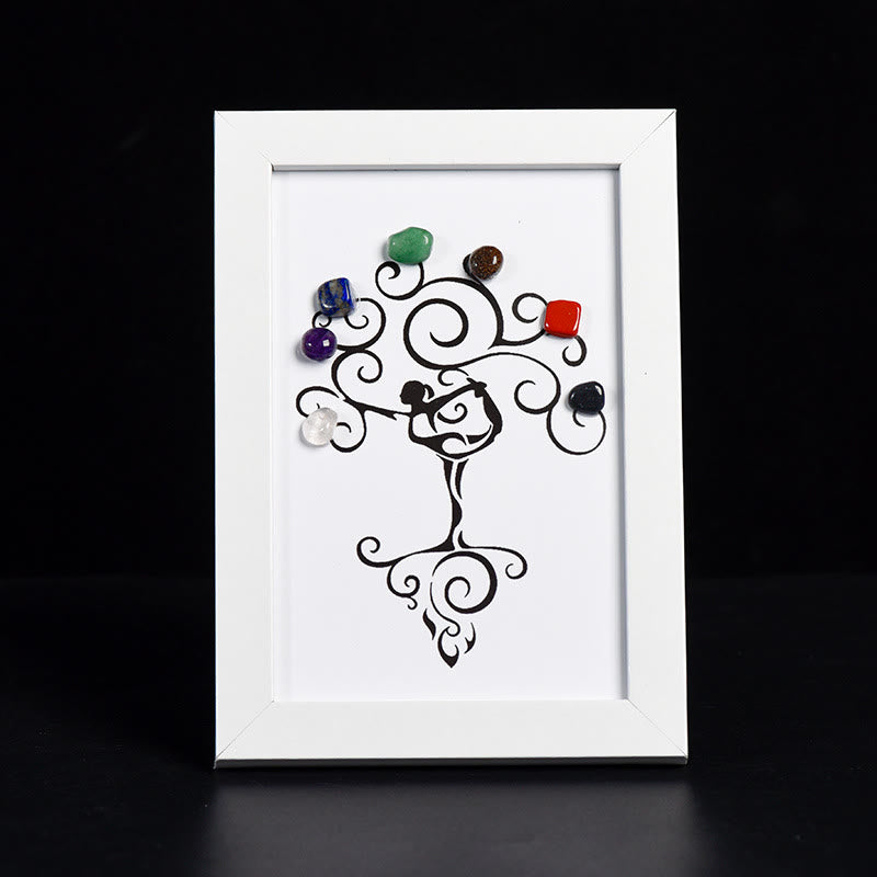 Olivenorma Yoga Tree Chakra Raw Stone Photo Frame Decoration - Yoga Tree&Chakra#1 - White Photo Frame - image 1