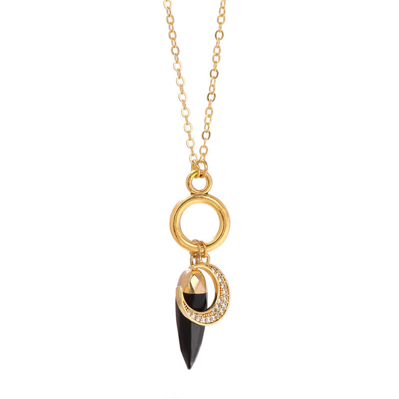 Olivenorma Bullet Crystal Zircon Moon Pendant Necklace - Obsidian - image 1