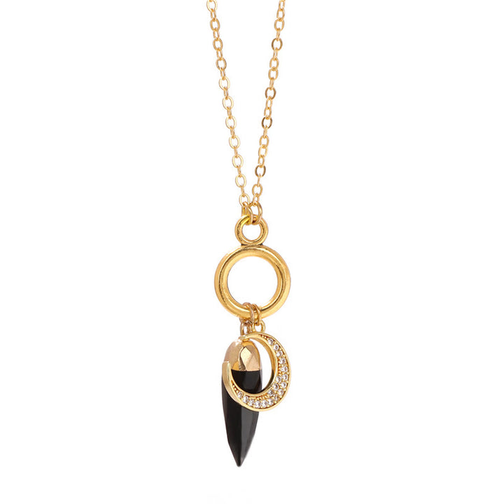 Olivenorma Bullet Crystal Zircon Moon Pendant Necklace - Obsidian - image 1