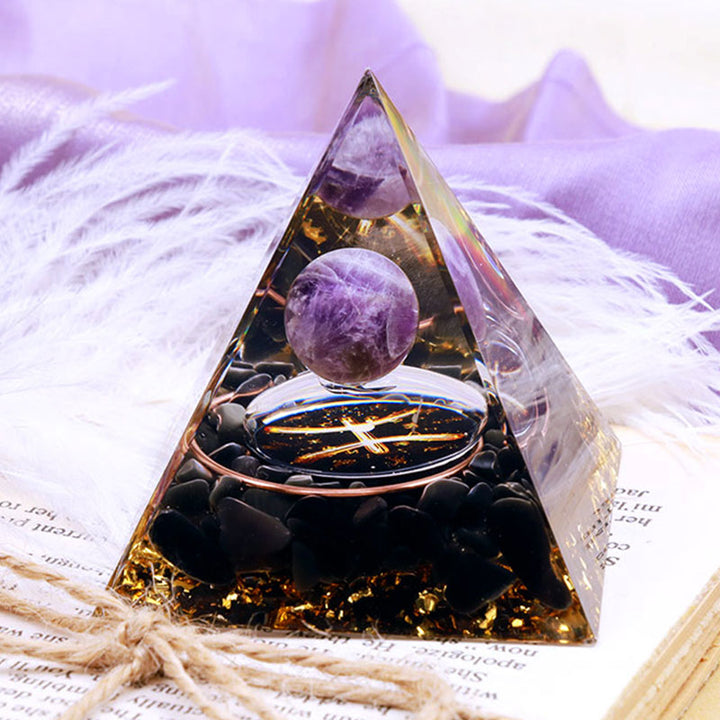 Olivenorma Amethyst Sphere With Obsidian Zodiac Pisces Orgone Pyramid - 10*10cm - YES PLEASE $8 - image 0