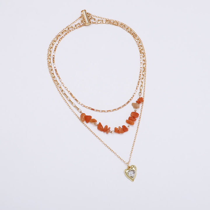 Olivenorma Agate White Zircon Irregular Heart Pendant Layered Necklace - image 2