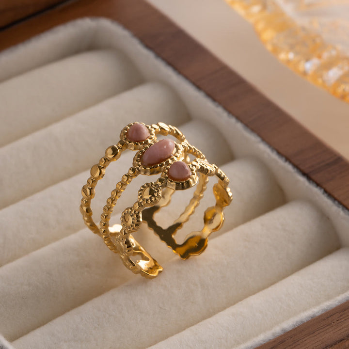 Olivenorma Rhodochrosite French Vintage Three Layer Open Ring - image 2