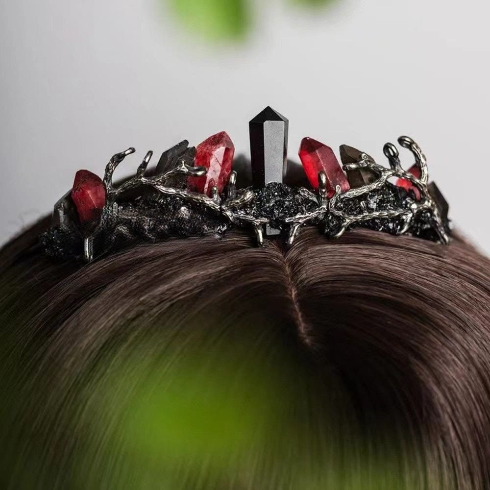 Olivenorma Natural Red Quartz Obsidian Column Crown Headband - image 1
