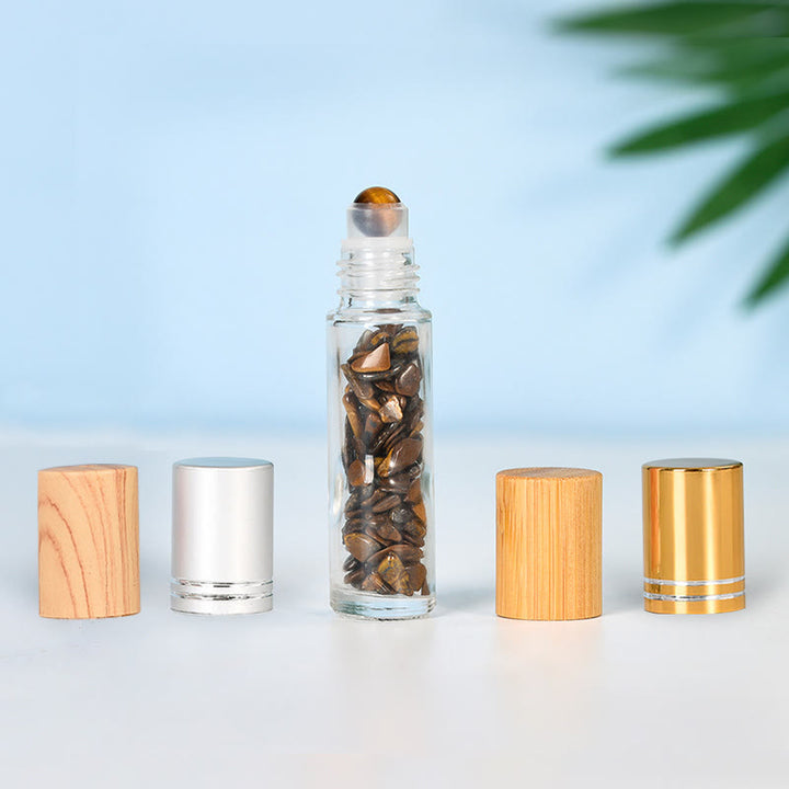 Olivenorma Crystal Roll-On Essential Oil Bottle Gemstone Decoration - Tiger Eye - Gold lid - image 17