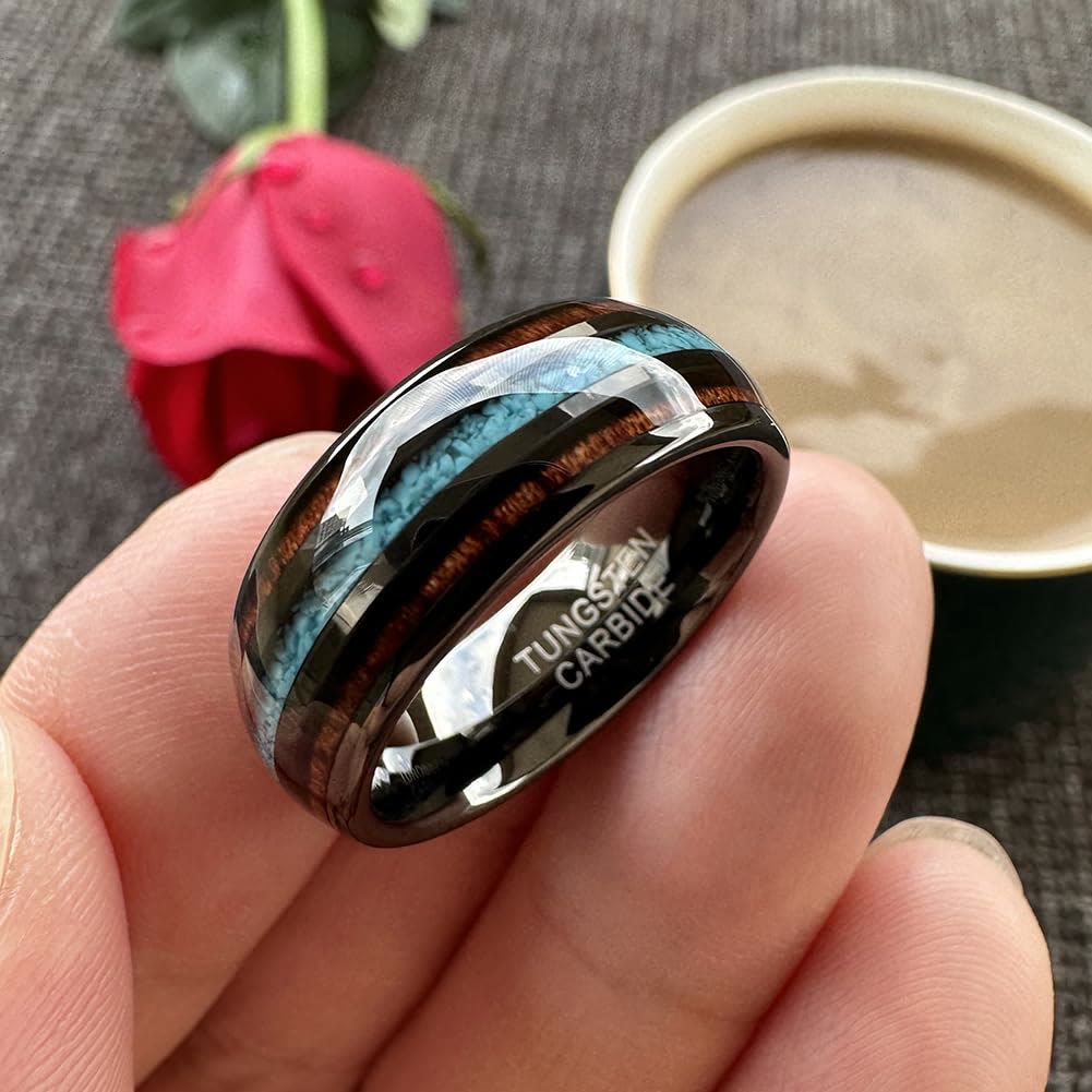 Olivenorma Wood Turquoise 8mm Tungsten Carbide Polished Ring - image 5