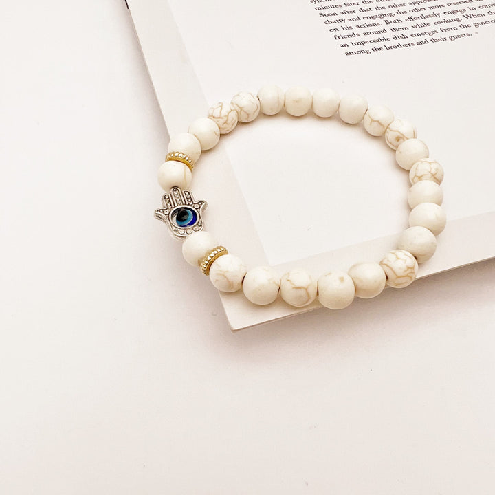 Olivenorma Natural Stone Beaded Evil Eye Stretch Bracelet - Evil Eye&Hamsa&White Turquoise - image 5