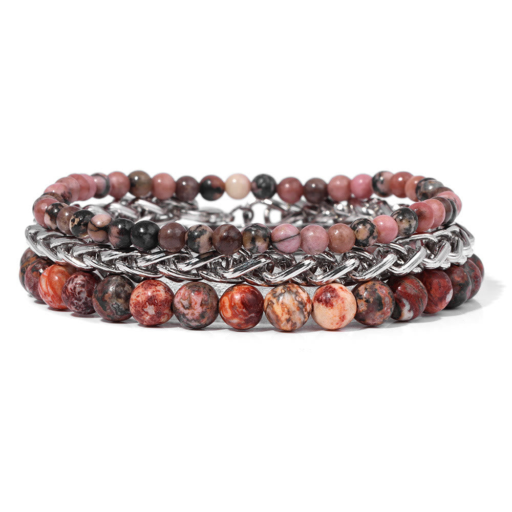 Olivenorma "Peace And Calm" Retro Rose Stone Bracelet Set - Rhodonite - image 1