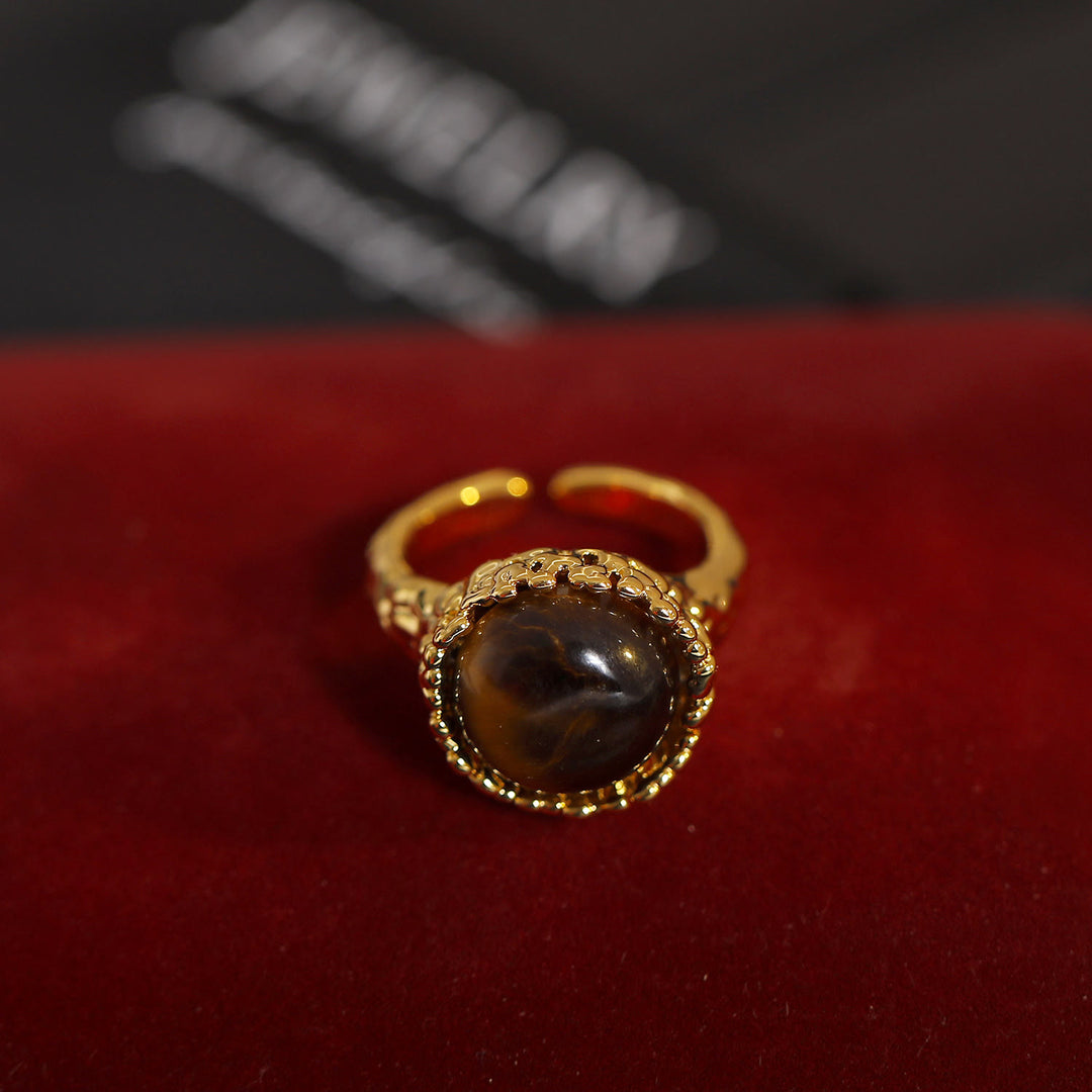 Olivenorma Natural Tiger Eye Stone Vintage Open Ring - image 4