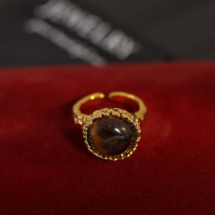 Olivenorma Natural Tiger Eye Stone Vintage Open Ring - image 4