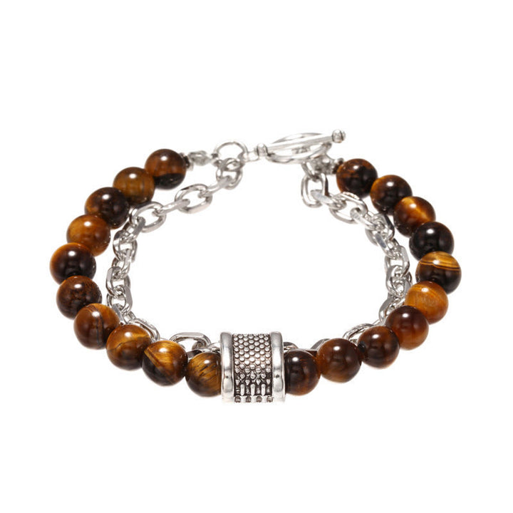 Olivenorma Punk Frosted Stone Combination Geometric Shape Men Bracelet - Tiger Eye - image 18