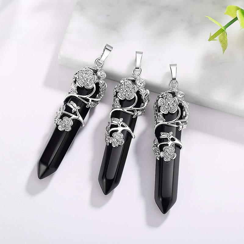 Olivenorma Natural Crystal Hexagonal Column Necklace - Obsidian - image 26