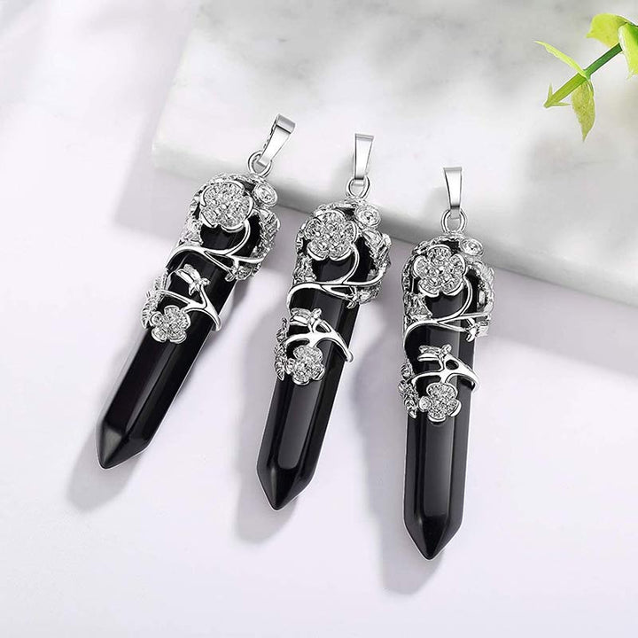 Olivenorma Natural Crystal Hexagonal Column Necklace - Obsidian - image 26