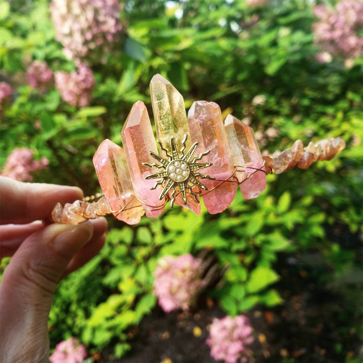 Olivenorma Pink Crystal Sun Stone Festival Boho Crystal Crown - Pink Crystal&Sun Stone - image 0