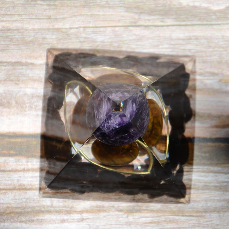 Amethyst Sphere With Obsidian Tiger Eye Orgone Pyramid - image 6