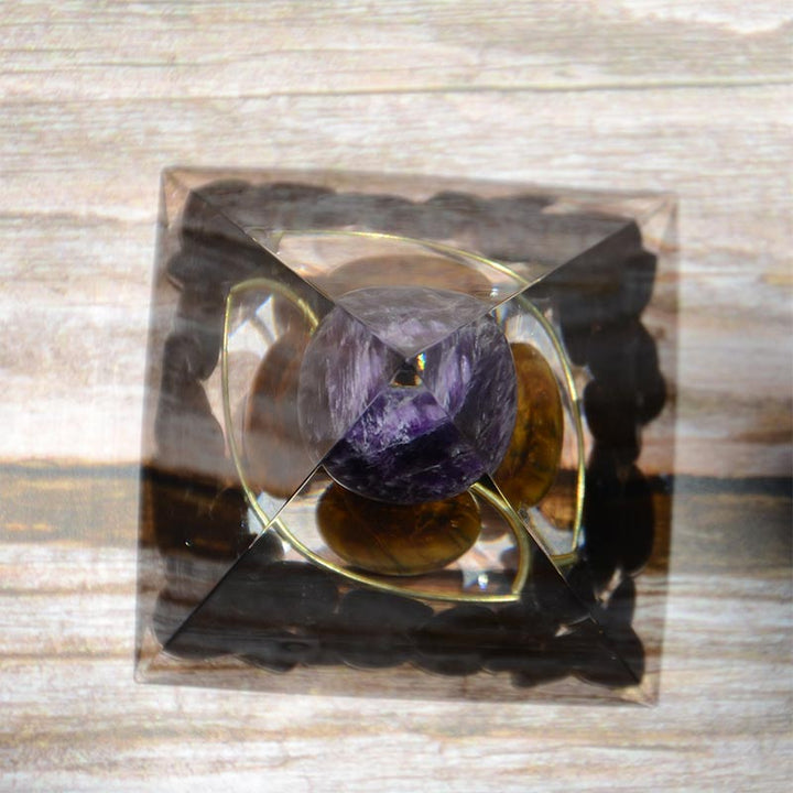 Amethyst Sphere With Obsidian Tiger Eye Orgone Pyramid - image 6