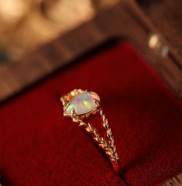 Olivenorma Opal Stone Gold Hollow Wheat Ring - image 2