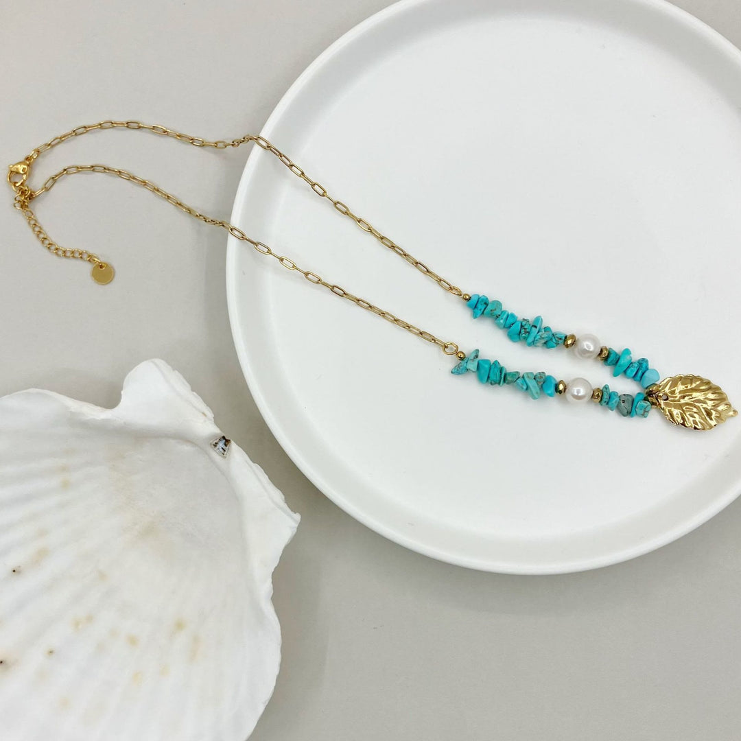 Olivenorma Natural Irregular Turquoise Leaves Pendant Necklace - image 4