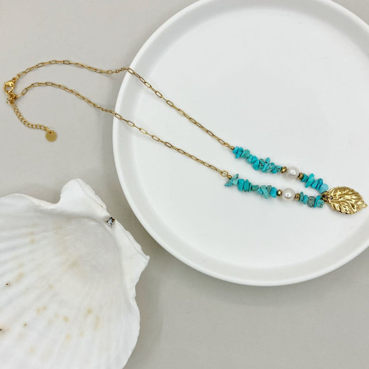 Olivenorma Natural Irregular Turquoise Leaves Pendant Necklace - image 4