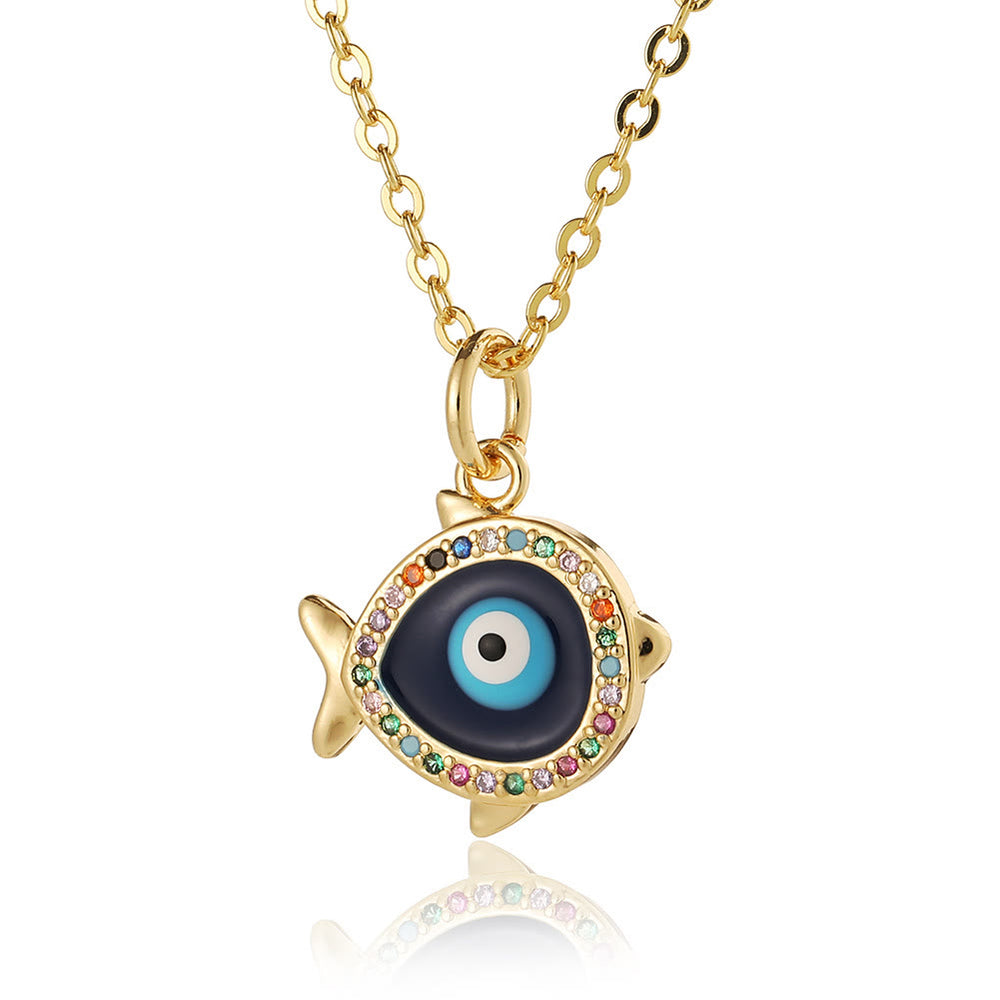 Olivenorma Epoxy Evil Eye Hamsa Heart Shape Necklace - Evil Eye & Fish Shape - image 1