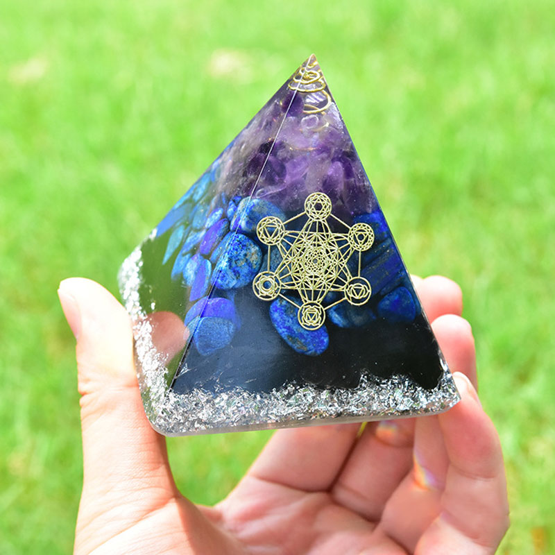 Olivenorma Amethyst Lapis Lazuli Black Tourmaline Metatron's Cube Symbol Orgone Pyramid - image 1
