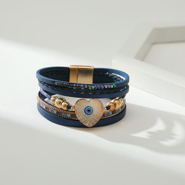 Olivenorma "Triple Protection" Heart Crystal Gold Bead Evil Eye Bracelet  - image 15