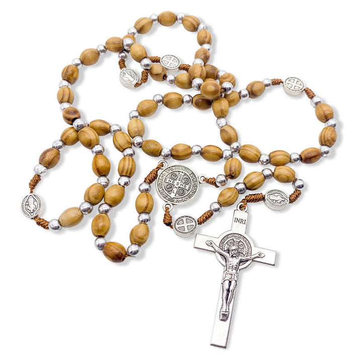 Olivenorma Knitted Cross Plain Wood Rosary Necklace - image 2