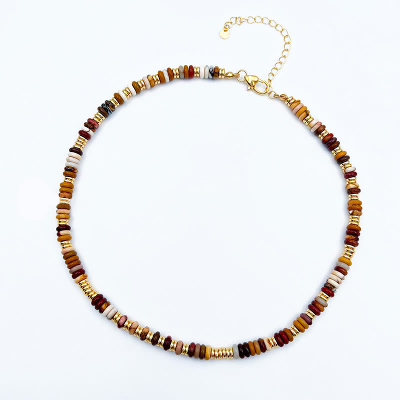 Olivenorma Sunset Frisbee Beaded Natural Agate Clavicle Necklace - image 4