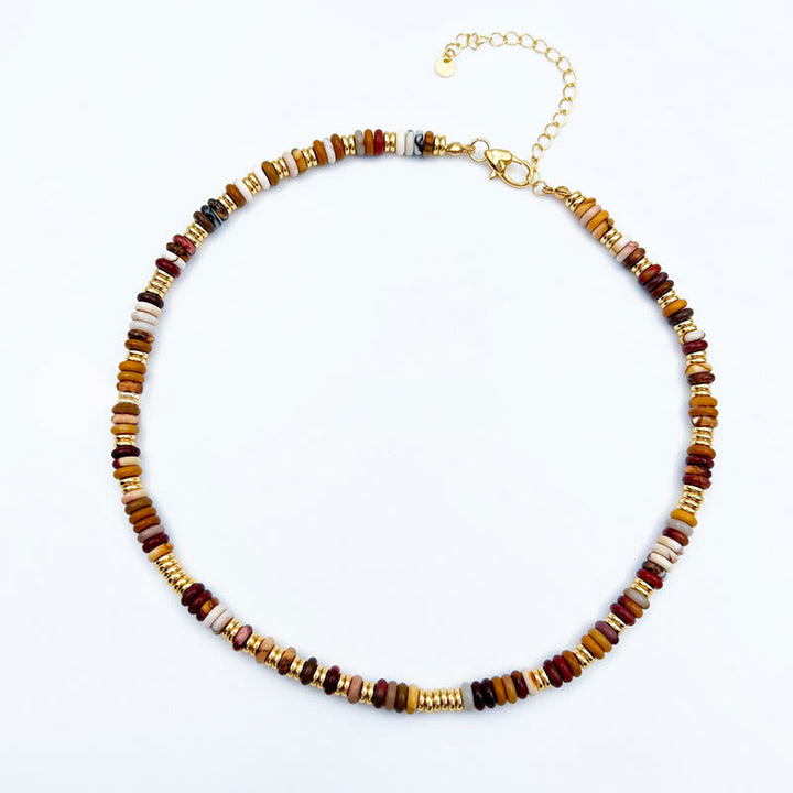 Olivenorma Sunset Frisbee Beaded Natural Agate Clavicle Necklace - image 4