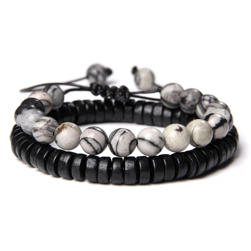 Olivenorma African Turquoise Snowflake Obsidian Double Beaded Bracelet - Howlite - image 14