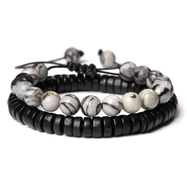 Olivenorma African Turquoise Snowflake Obsidian Double Beaded Bracelet - Howlite - image 14