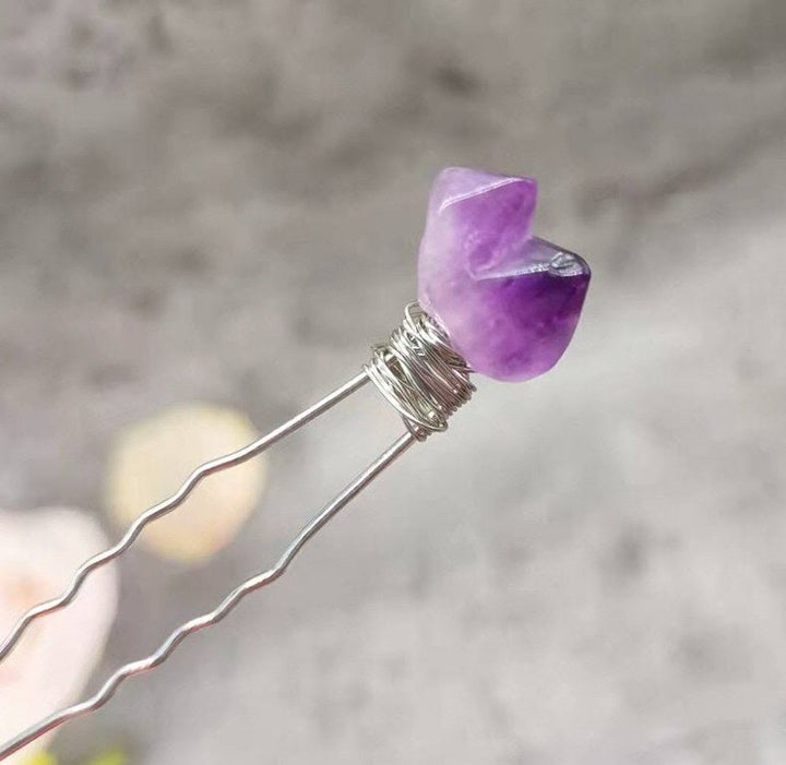 Olivenorma Natural Amethyst Quartz Flower Hairpin - image 3