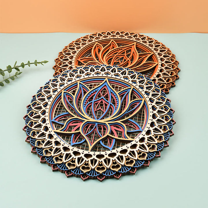 Olivenorma Lotus Mandala Wooden 3D Engraving Wall Decor - image 11