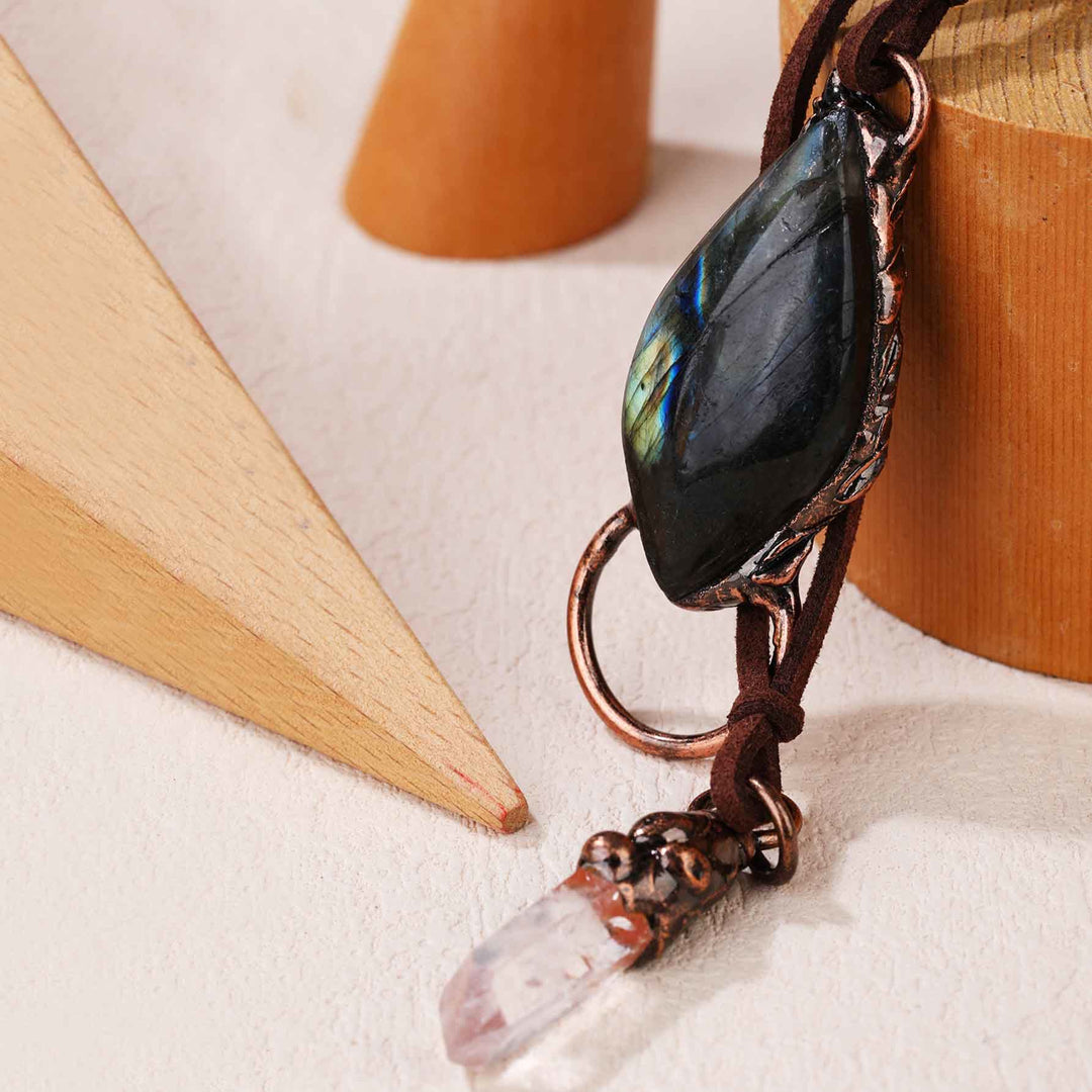OlivenormaNatural Rough Stone Irregular Pendant Leather Rope Necklace - image 1