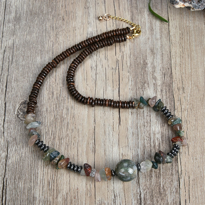 Olivenorma Natural Stone Beaded Ball Pendant Necklace - India Agate&Hematite - image 6