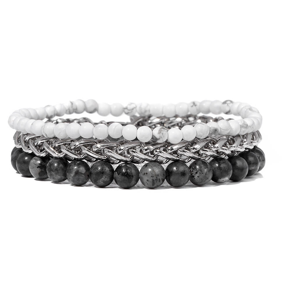 Olivenorma "Peace And Calm" Retro Rose Stone Bracelet Set - White Turquoise & Labradorite - image 9