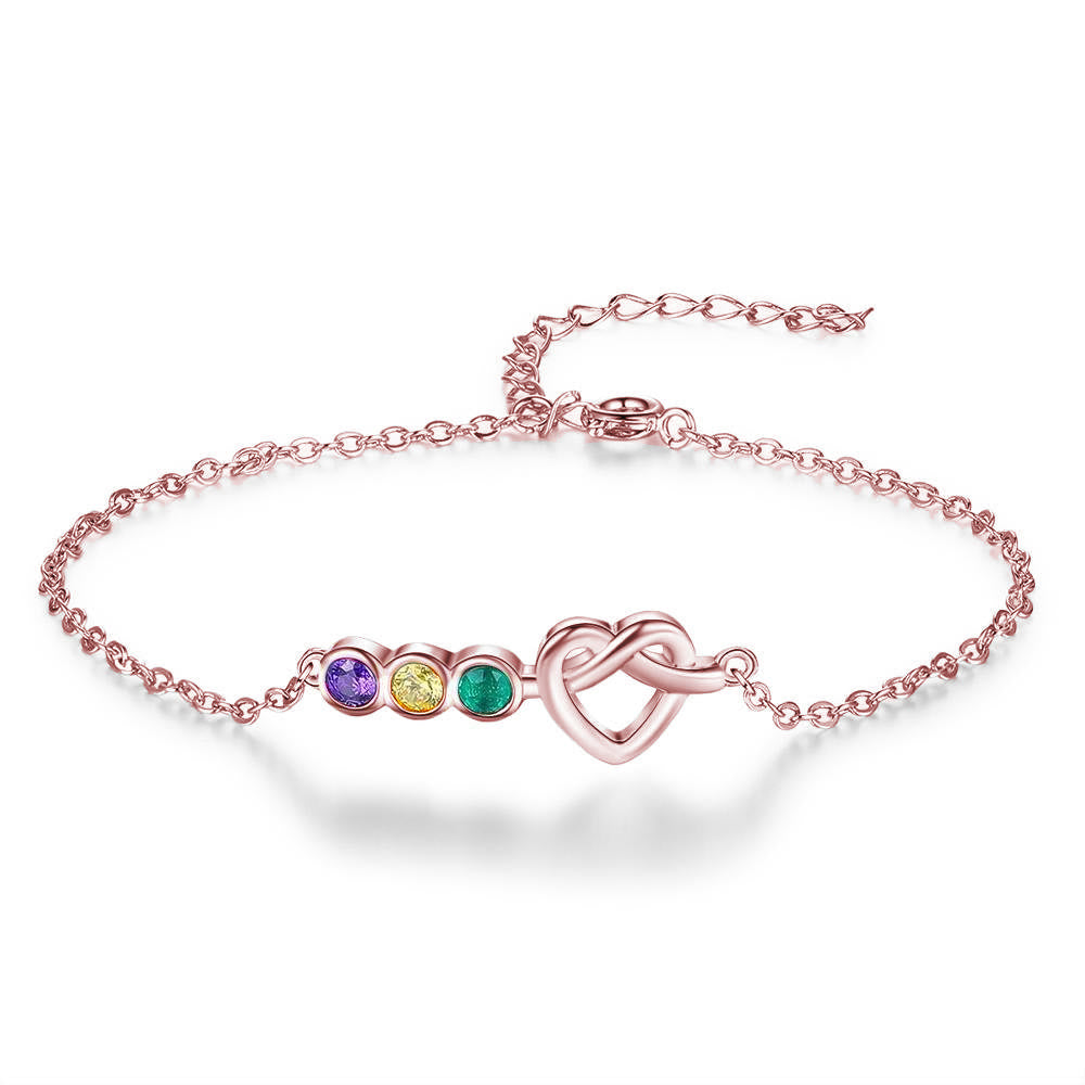 Olivenorma Personalized Heart 2-5 Birthstones Bracelet - Rose Gold - 5 Birthstone - image 11