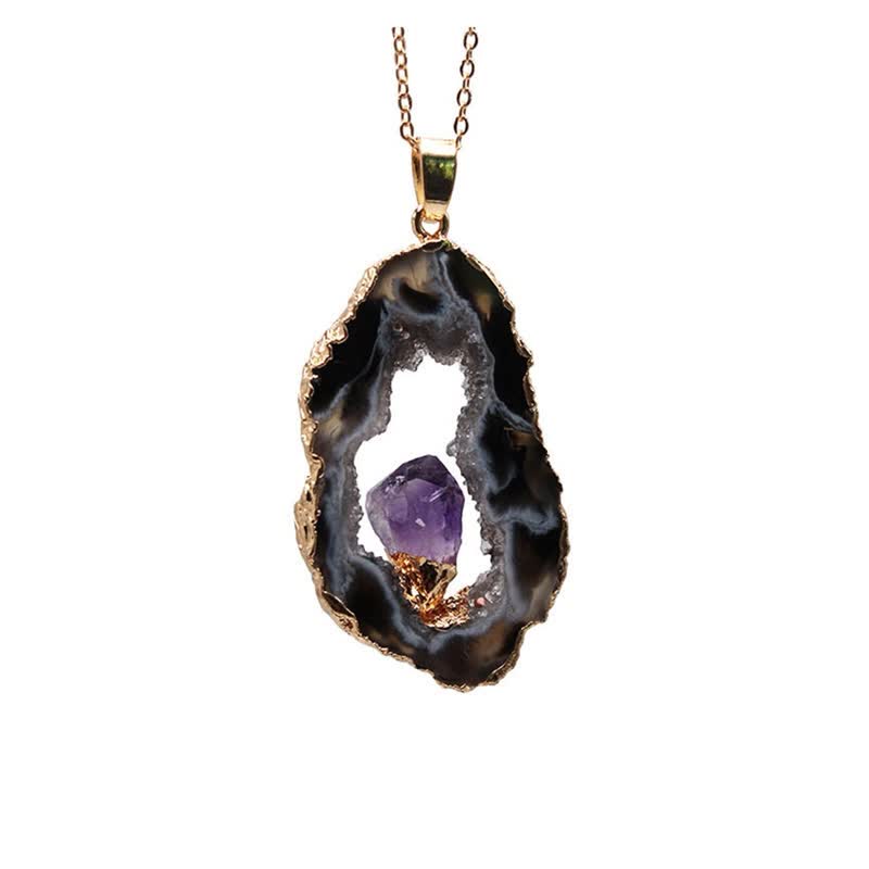 Olivenorma Natural Agate Geode Amethyst Necklace - image 2