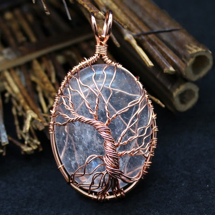 Olivenorma Oval Tiger Eye Tree Of Life Gemstone Necklace - Clear Crystal - image 16