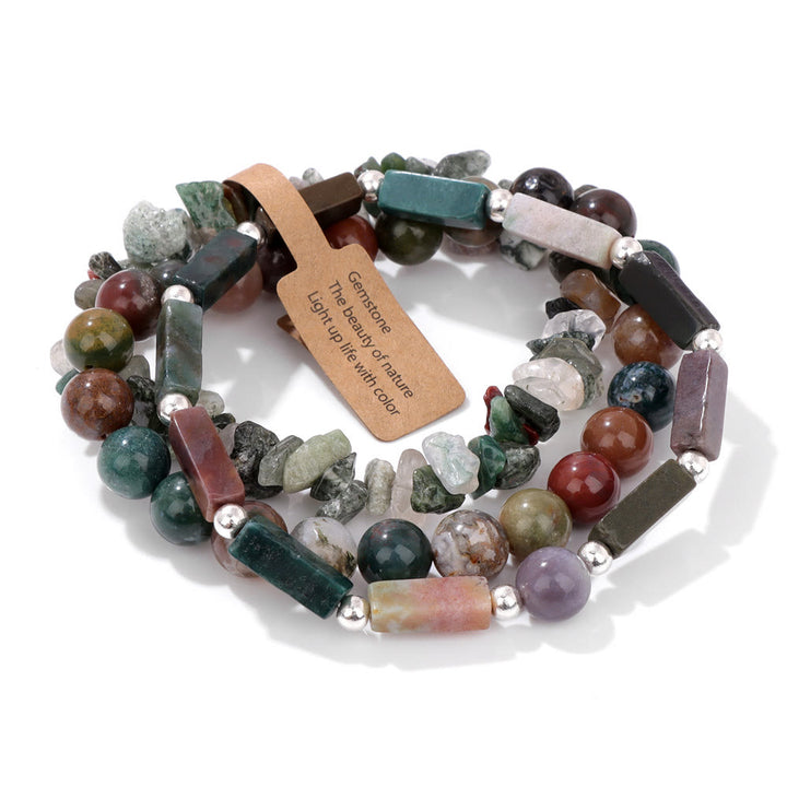 Olivenorma Natural Stone Irregular Three Layer Bracelet Set - India Agate - image 34