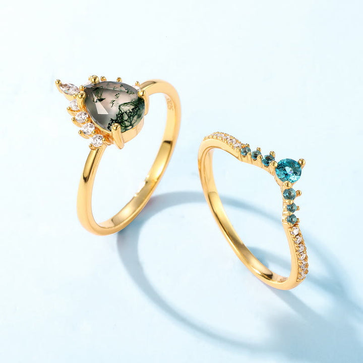Olivenorma Moss Agate Paraiba Tourmaline 2pcs 925 Silver Ring - image 7