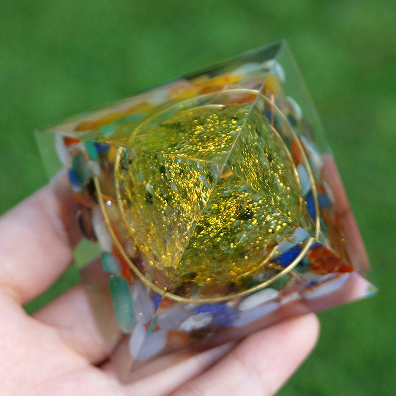 Olivenorma Fluorite With Peridot Tree Of Life Orgone Pyramid - image 2