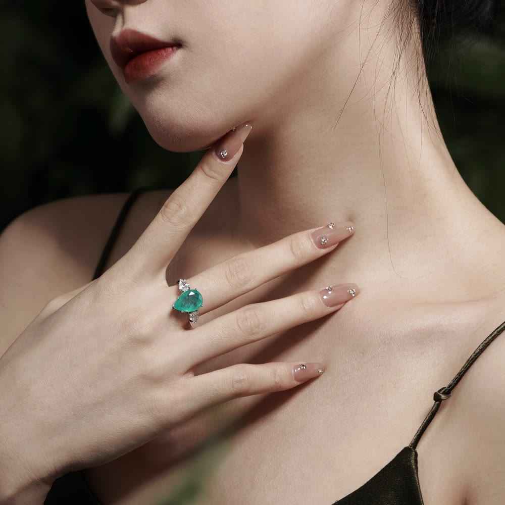 Olivenorma Paraiba Tourmaline White Zircon Exquisite Ring - image 3