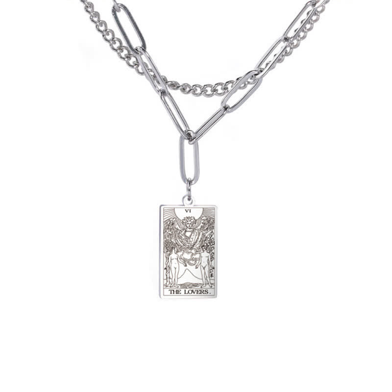 Olivenorma Tarot Card Double Chain Necklace - Silver - The Lover - image 18